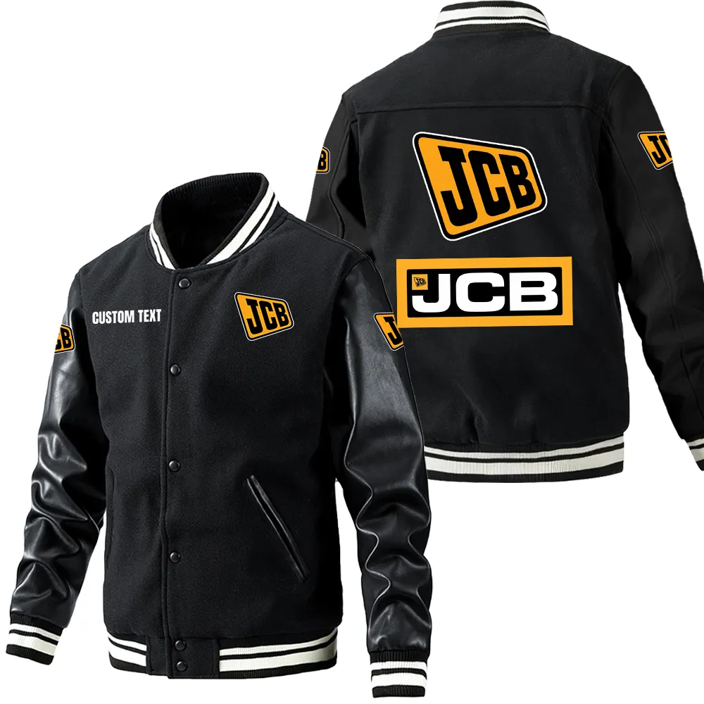 Jcb Leder-Baseballjacke für Auto-Fans – Ärmel mit All-Over-Print, personalisierbar mit Wunschname CAR1801112119 - Schwarz