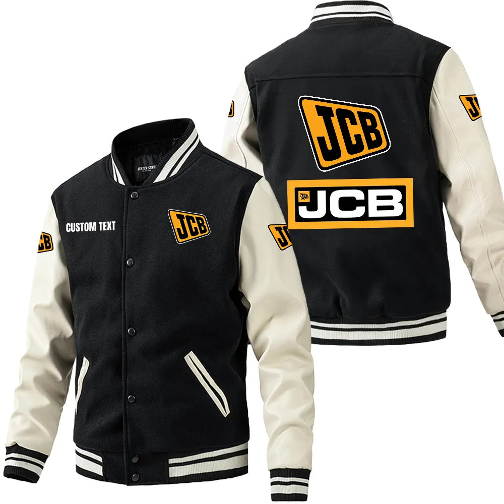 Jcb Leder-Baseballjacke für Auto-Fans – Ärmel mit All-Over-Print, personalisierbar mit Wunschname CAR1801112119 - Schwarz Weiß