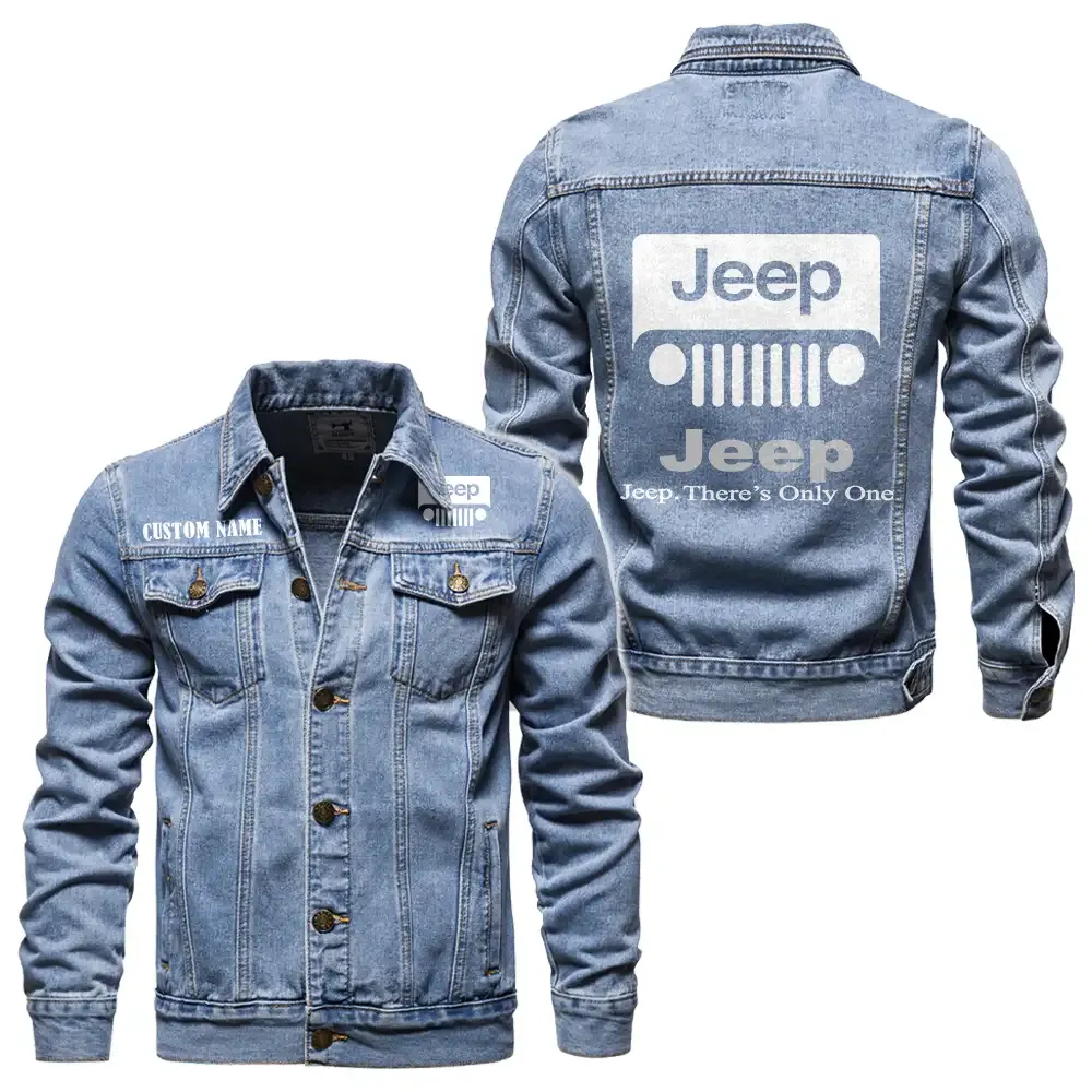 Jeep Jeansjacke für Auto-Fans – Vintage-Stil mit Wunschname personalisierbar CAR1901132155 - Hellblau