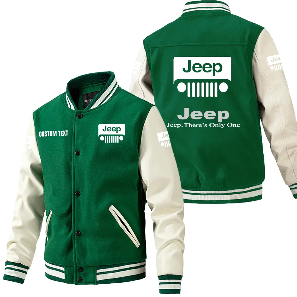 Jeep Leder-Baseballjacke für Auto-Fans – Ärmel mit All-Over-Print, personalisierbar mit Wunschname CAR1801112120 - Grün