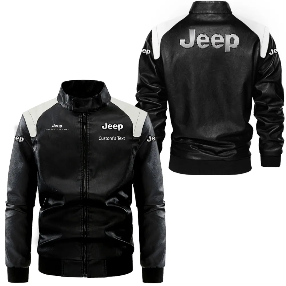 jeep lederjacke in schwarz wei fr auto fans allover print personalisierbar mit wunschname car0801062190 ffozg