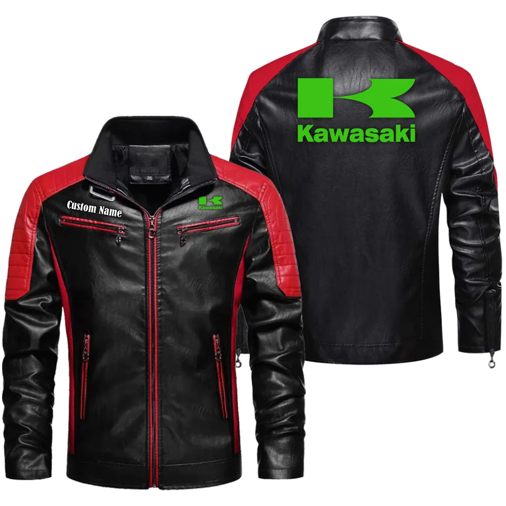 kawasaki custom herren lederjacke fr autoliebhaber perfektes geschenk mit namen car0401022178 rot qvnkq