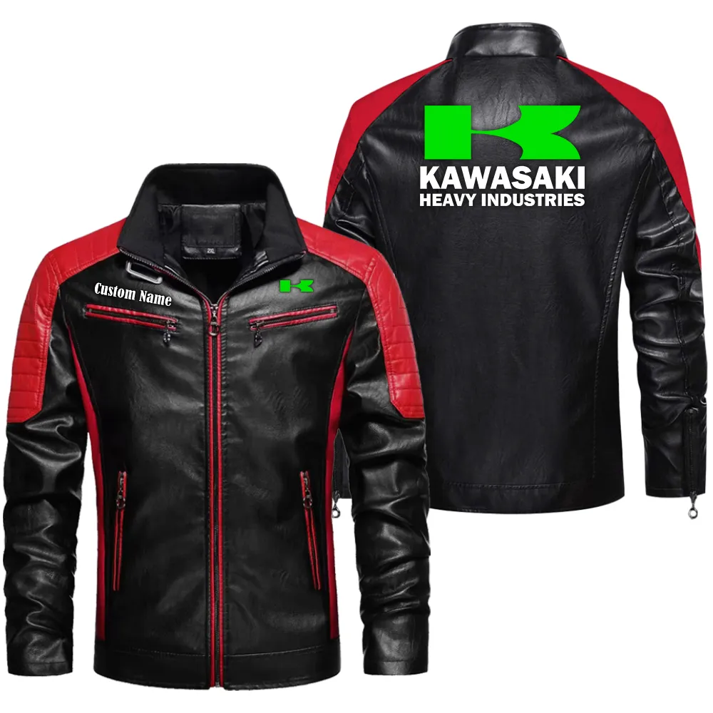 Kawasaki Heavy Industries Custom Herren Lederjacke für Autoliebhaber, Perfektes Geschenk mit Namen  CAR0401022180 - Rot