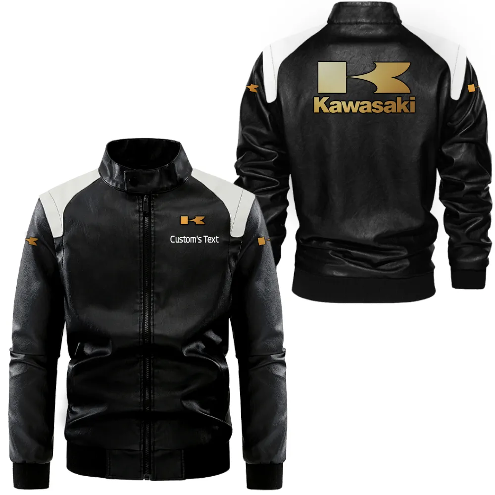 kawasaki lederjacke in schwarz wei fr auto fans allover print personalisierbar mit wunschname car0801062193 6kezn