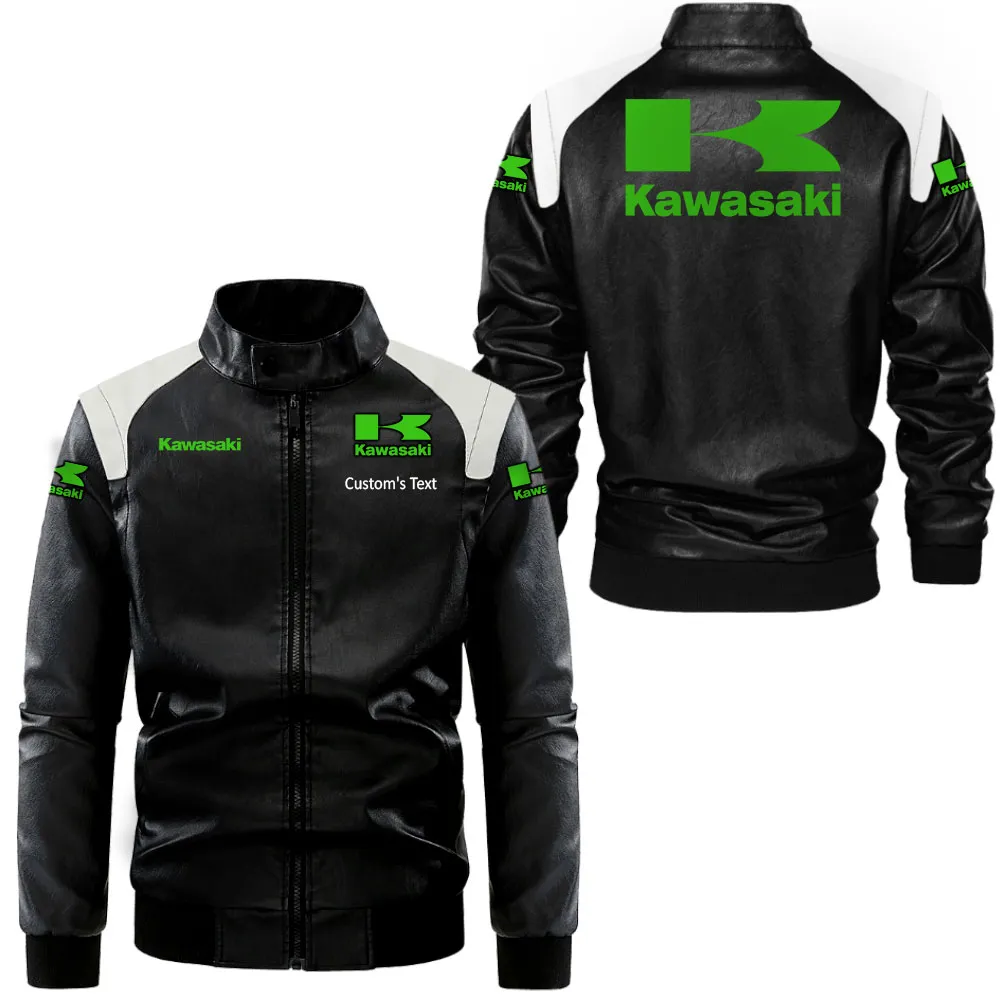 kawasaki lederjacke in schwarz wei fr auto fans allover print personalisierbar mit wunschname car0801062196 gaucu