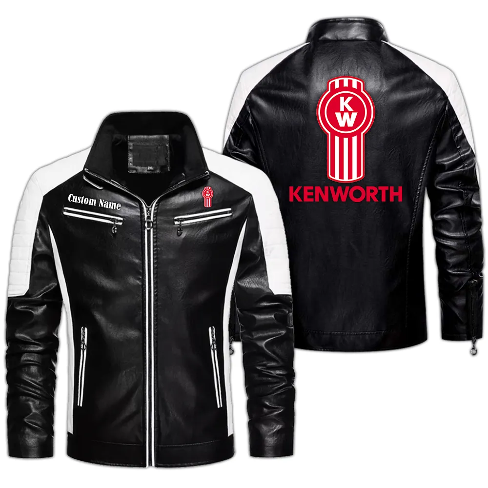Kenworth Custom Herren Lederjacke für Autoliebhaber, Perfektes Geschenk mit Namen  CAR0401022182 - Schwarz