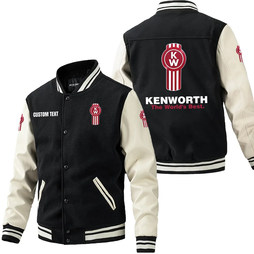 kenworth leder baseballjacke fr auto fans rmel mit all over print personalisierbar mit wunschname car1801112122 schwarz wei yvtnu