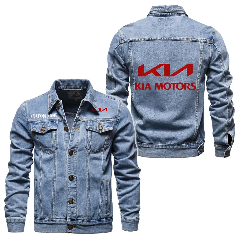 Kia Jeansjacke für Auto-Fans – Vintage-Stil mit Wunschname personalisierbar CAR1901132160 - Hellblau
