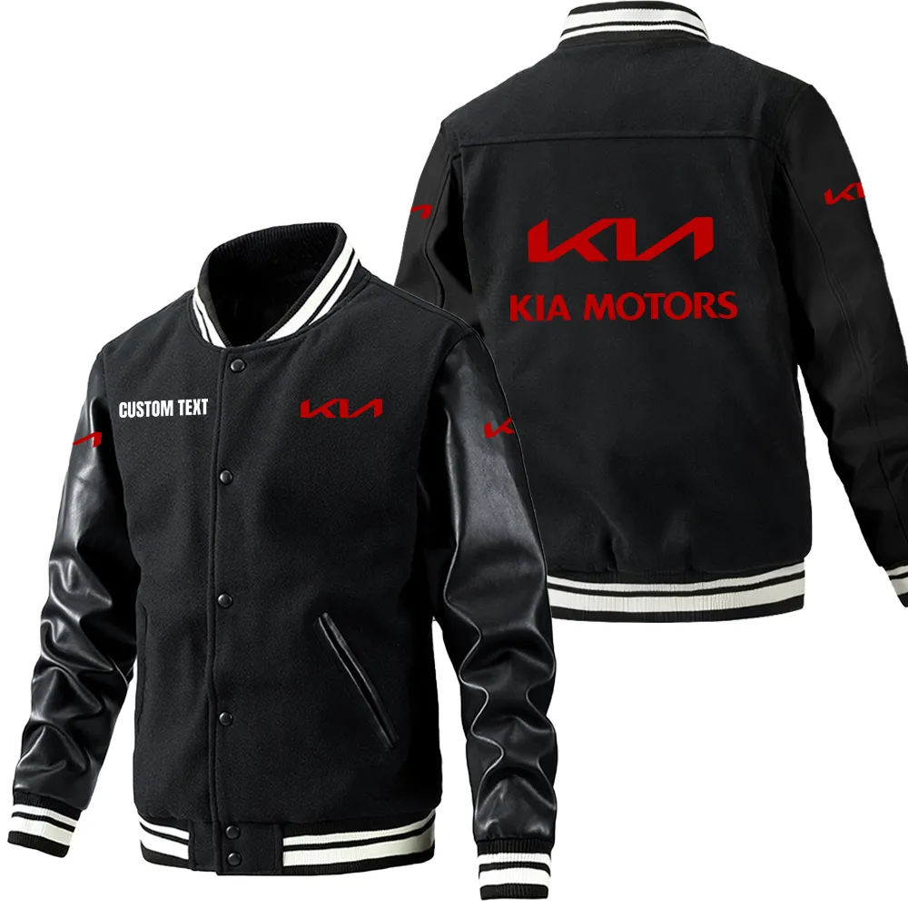 Kia Leder-Baseballjacke für Auto-Fans – Ärmel mit All-Over-Print, personalisierbar mit Wunschname CAR1801112123 - Schwarz