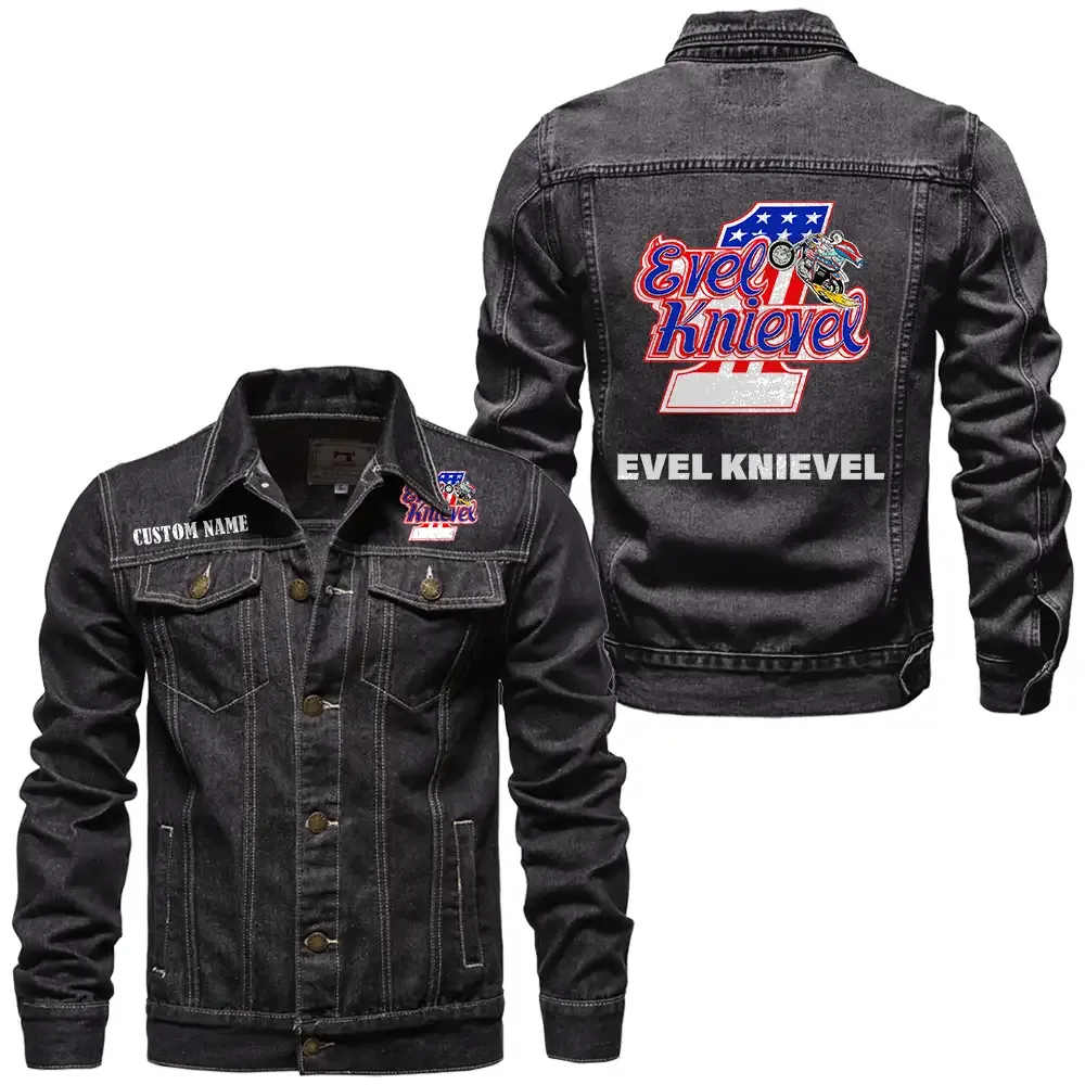 Knievel Motorcycles Jeansjacke für Auto-Fans – Vintage-Stil mit Wunschname personalisierbar CAR1901132162 - Schwarz