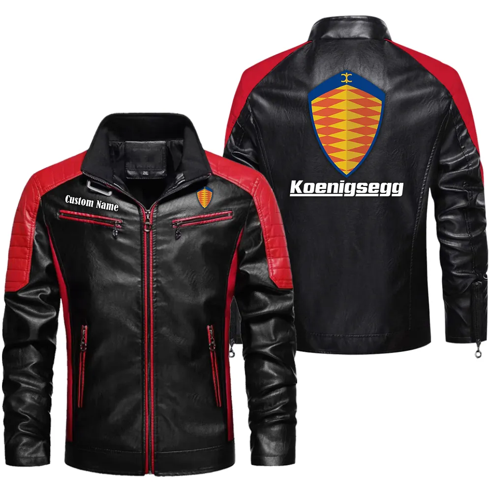 Koenigsegg Custom Herren Lederjacke für Autoliebhaber, Perfektes Geschenk mit Namen  CAR0401022186 - Rot