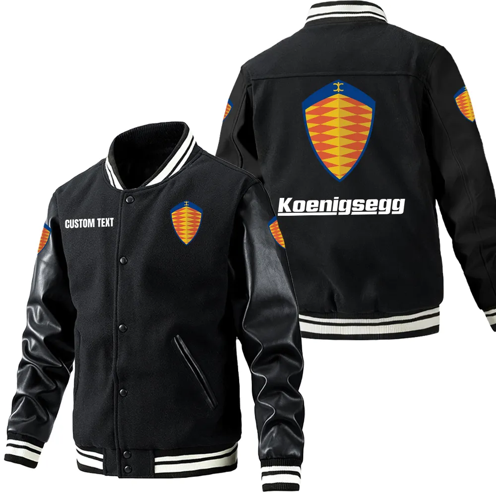 Koenigsegg Leder-Baseballjacke für Auto-Fans – Ärmel mit All-Over-Print, personalisierbar mit Wunschname CAR1801112124 - Schwarz