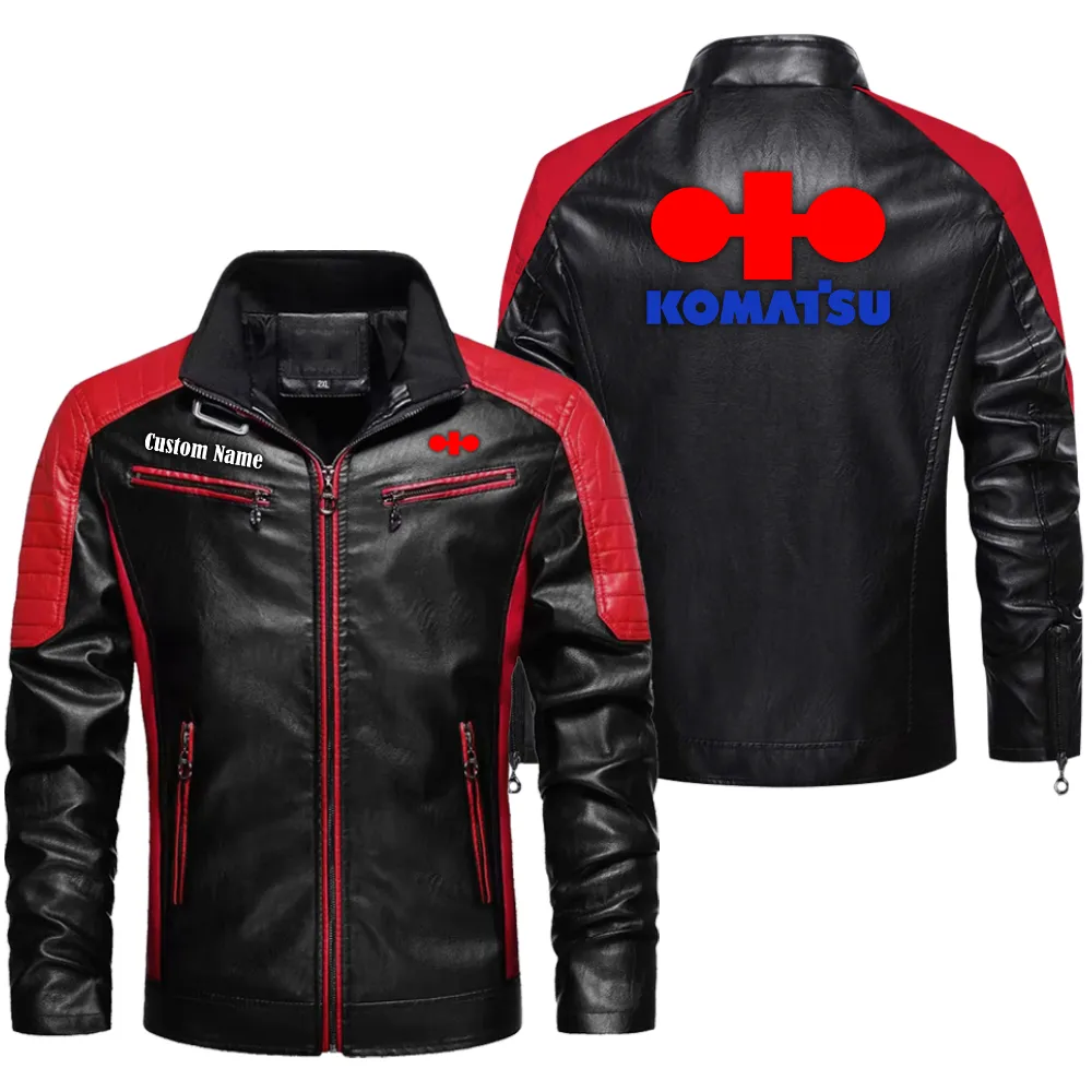 Komatsu Custom Herren Lederjacke für Autoliebhaber, Perfektes Geschenk mit Namen  CAR0401022188 - Rot