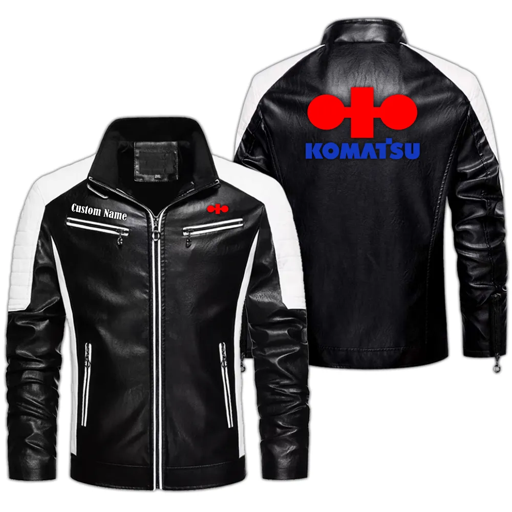 Komatsu Custom Herren Lederjacke für Autoliebhaber, Perfektes Geschenk mit Namen  CAR0401022188 - Schwarz