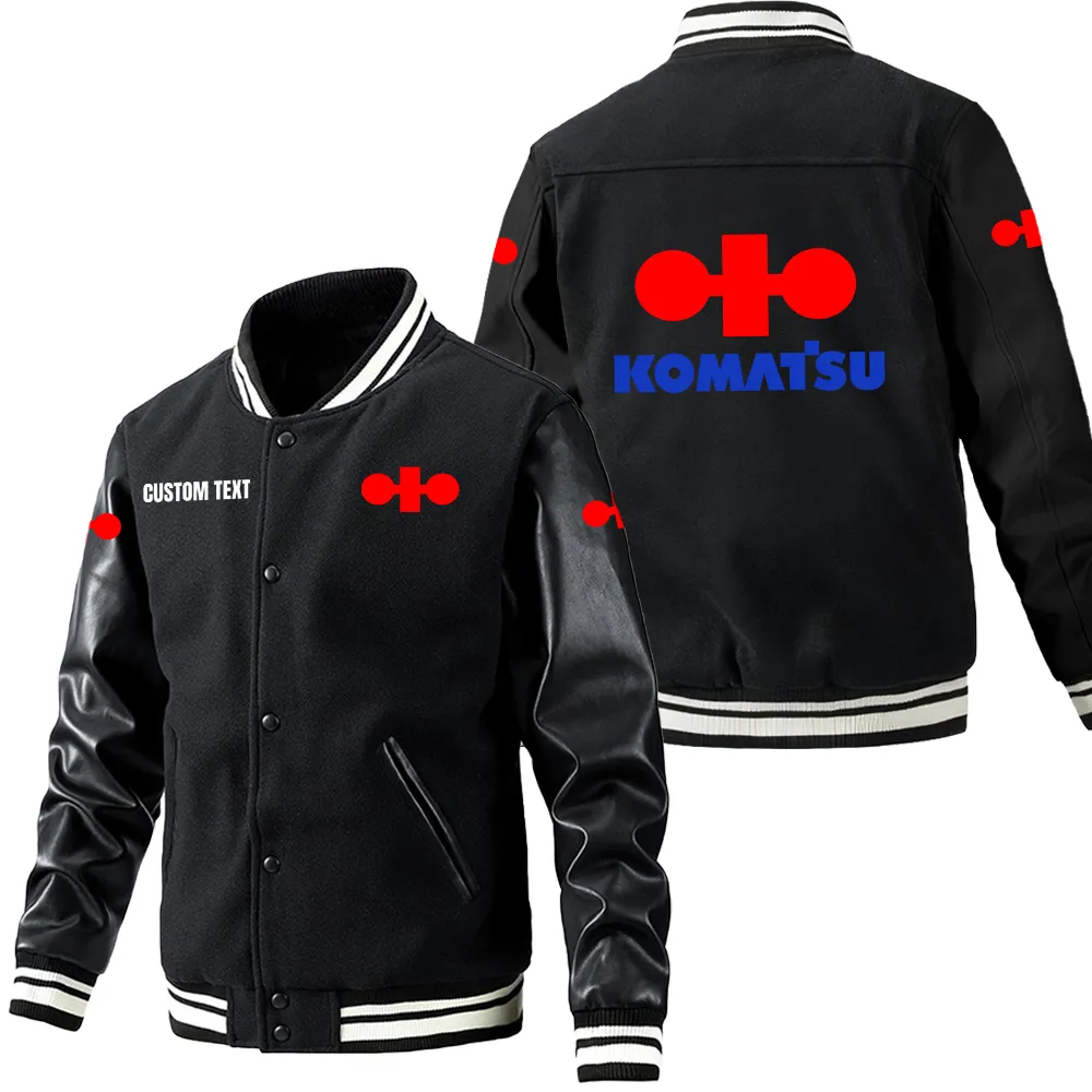 Komatsu Leder-Baseballjacke für Auto-Fans – Ärmel mit All-Over-Print, personalisierbar mit Wunschname CAR1801112125 - Schwarz