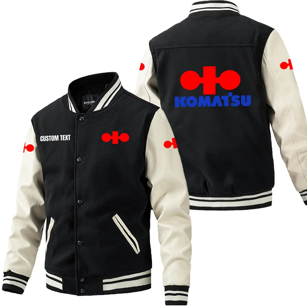 Komatsu Leder-Baseballjacke für Auto-Fans – Ärmel mit All-Over-Print, personalisierbar mit Wunschname CAR1801112125 - Schwarz Weiß