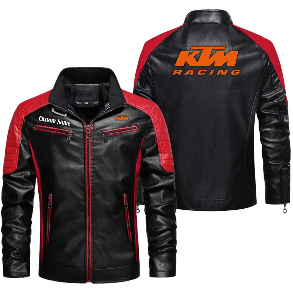 KTM Custom Herren Lederjacke für Autoliebhaber, Perfektes Geschenk mit Namen  CAR0401022190 - Rot