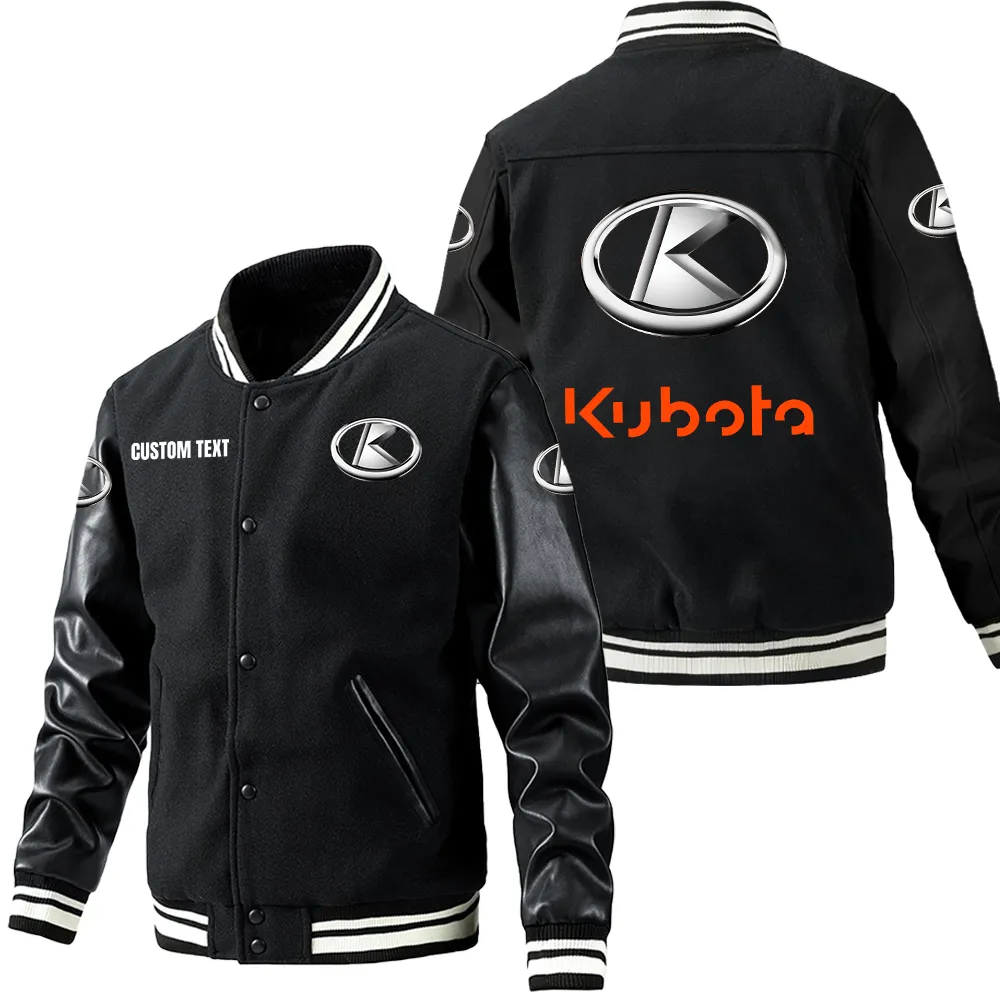 Kubota Leder-Baseballjacke für Auto-Fans – Ärmel mit All-Over-Print, personalisierbar mit Wunschname CAR1801112127 - Schwarz