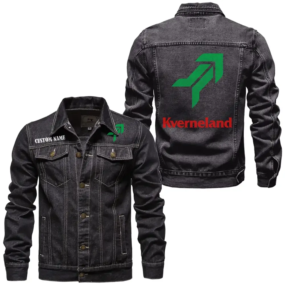 Kverneland Jeansjacke für Auto-Fans – Vintage-Stil mit Wunschname personalisierbar CAR1901132168 - Schwarz