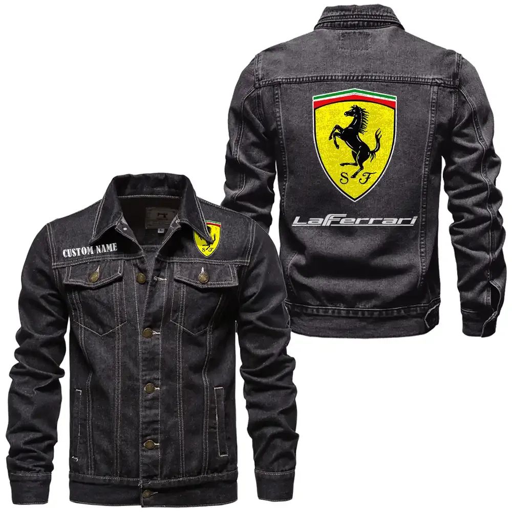 LaFerrari Jeansjacke für Auto-Fans – Vintage-Stil mit Wunschname personalisierbar CAR1901132169 - Schwarz