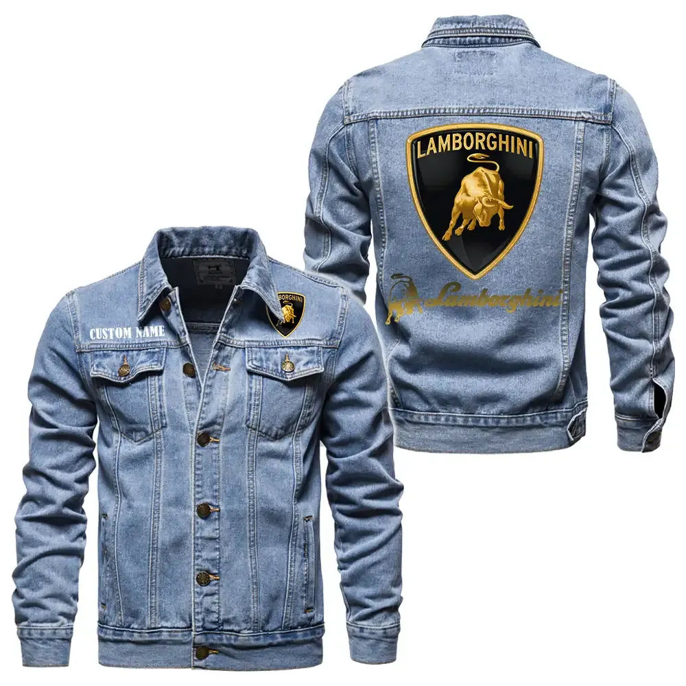 Lamborghini Jeansjacke für Auto-Fans – Vintage-Stil mit Wunschname personalisierbar CAR1901132170 - Hellblau