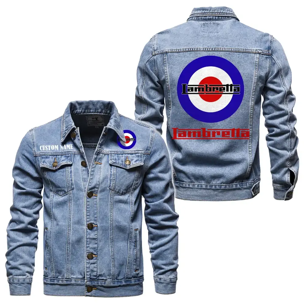 Lambretta Jeansjacke für Auto-Fans – Vintage-Stil mit Wunschname personalisierbar CAR1901132171 - Hellblau
