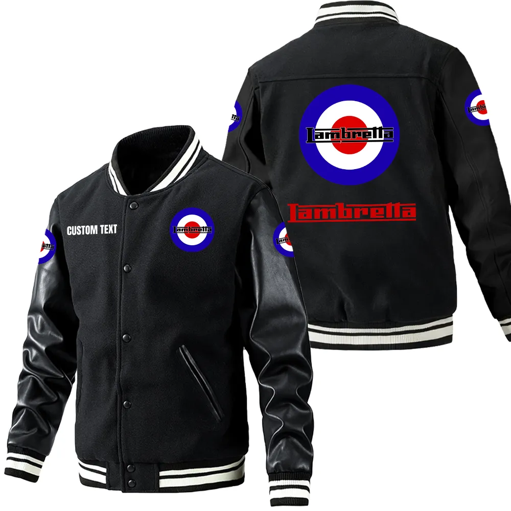 Lambretta Leder-Baseballjacke für Auto-Fans – Ärmel mit All-Over-Print, personalisierbar mit Wunschname CAR1801112128 - Schwarz