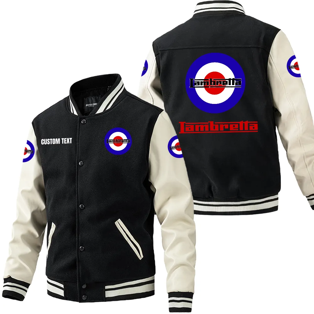 Lambretta Leder-Baseballjacke für Auto-Fans – Ärmel mit All-Over-Print, personalisierbar mit Wunschname CAR1801112128 - Schwarz Weiß