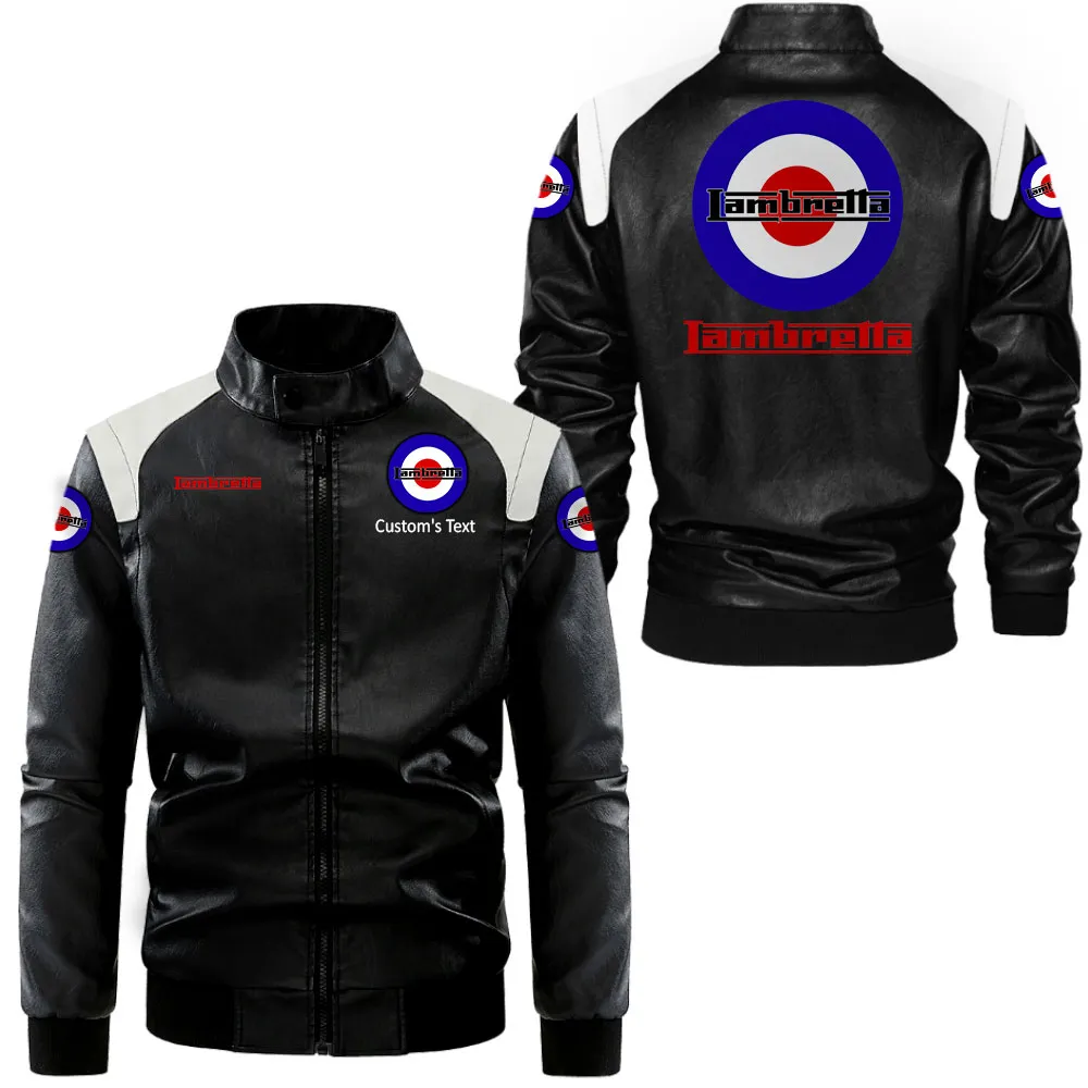 Lambretta Lederjacke in Schwarz-Weiß für Auto-Fans, Allover-Print, personalisierbar mit Wunschname CAR0801062213