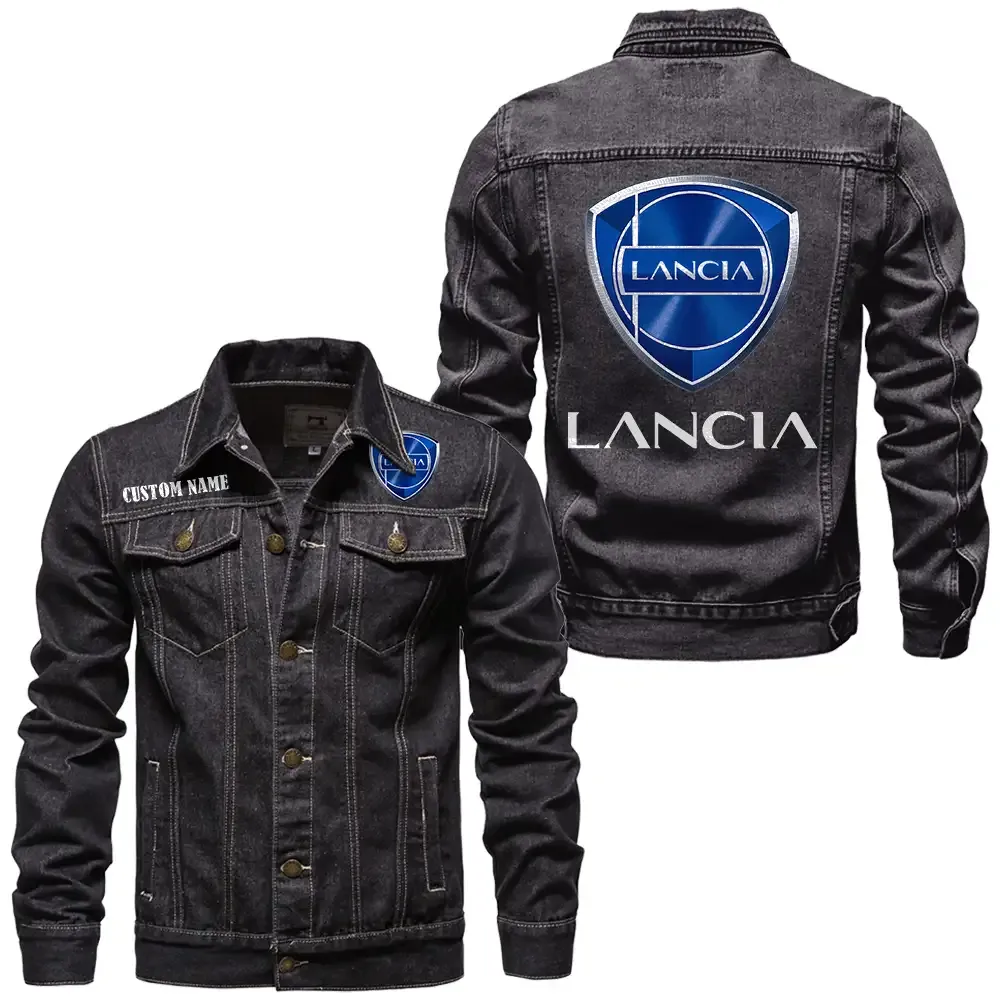 Lancia Jeansjacke für Auto-Fans – Vintage-Stil mit Wunschname personalisierbar CAR1901132172 - Schwarz