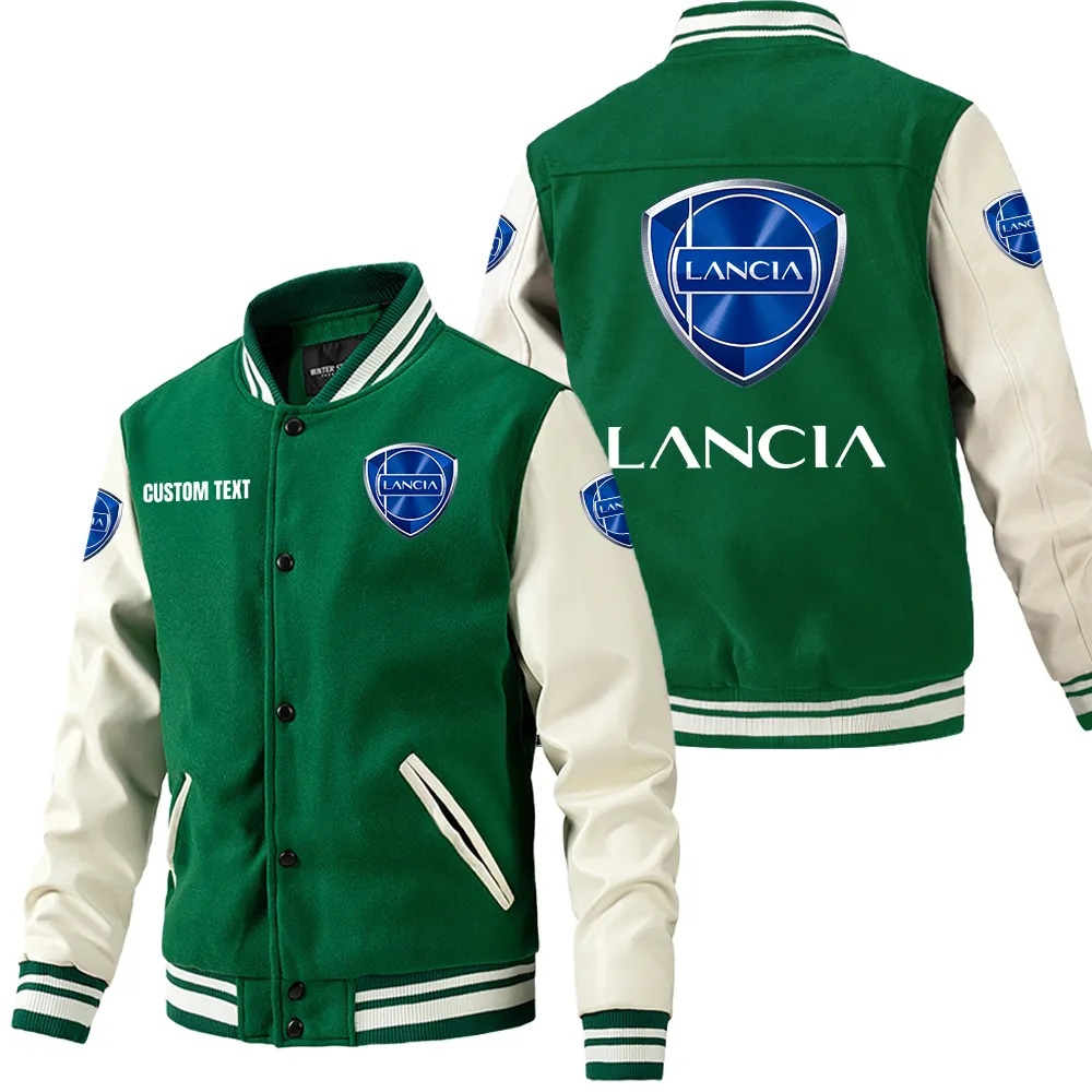Lancia Leder-Baseballjacke für Auto-Fans – Ärmel mit All-Over-Print, personalisierbar mit Wunschname CAR1801112129 - Grün