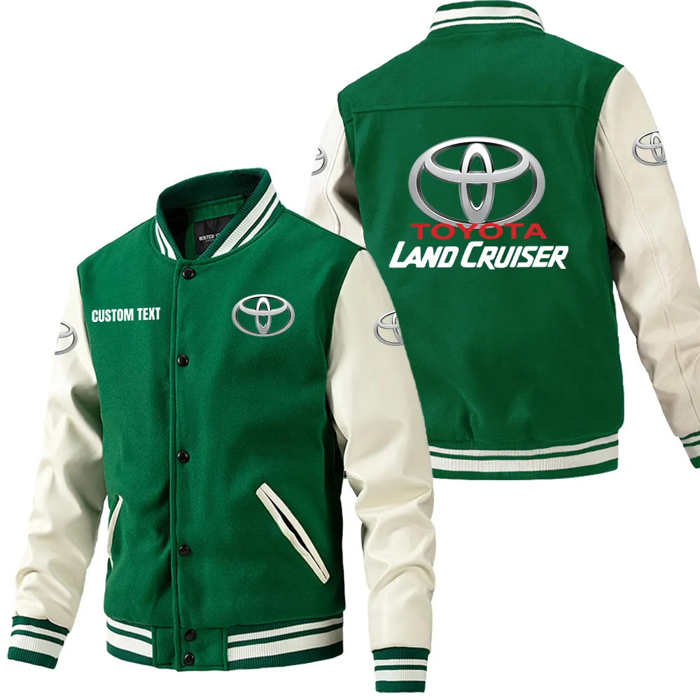 Land cruiser Leder-Baseballjacke für Auto-Fans – Ärmel mit All-Over-Print, personalisierbar mit Wunschname CAR1801112130 - Grün