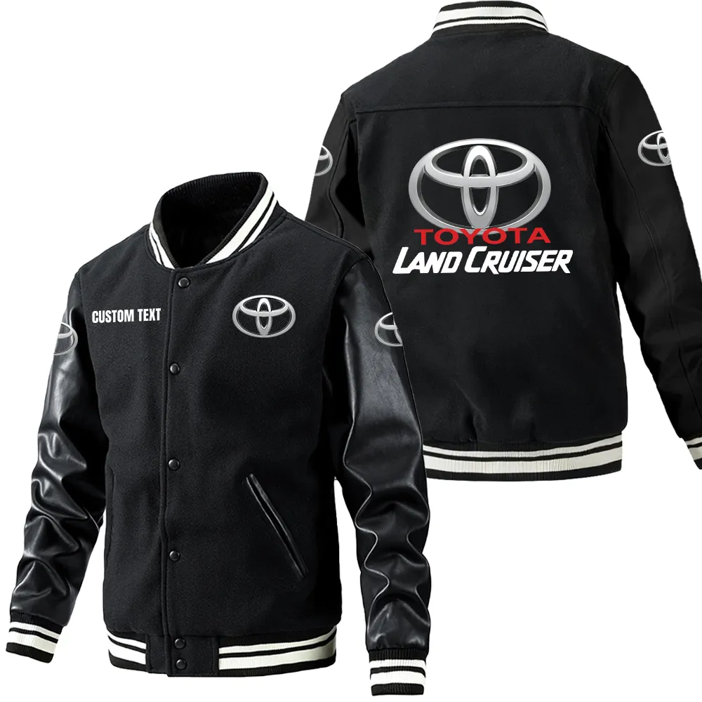 Land cruiser Leder-Baseballjacke für Auto-Fans – Ärmel mit All-Over-Print, personalisierbar mit Wunschname CAR1801112130 - Schwarz