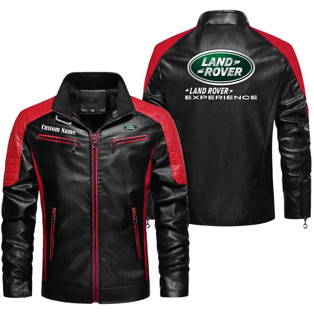 Land Rover Custom Herren Lederjacke für Autoliebhaber, Perfektes Geschenk mit Namen  CAR0401022201 - Rot
