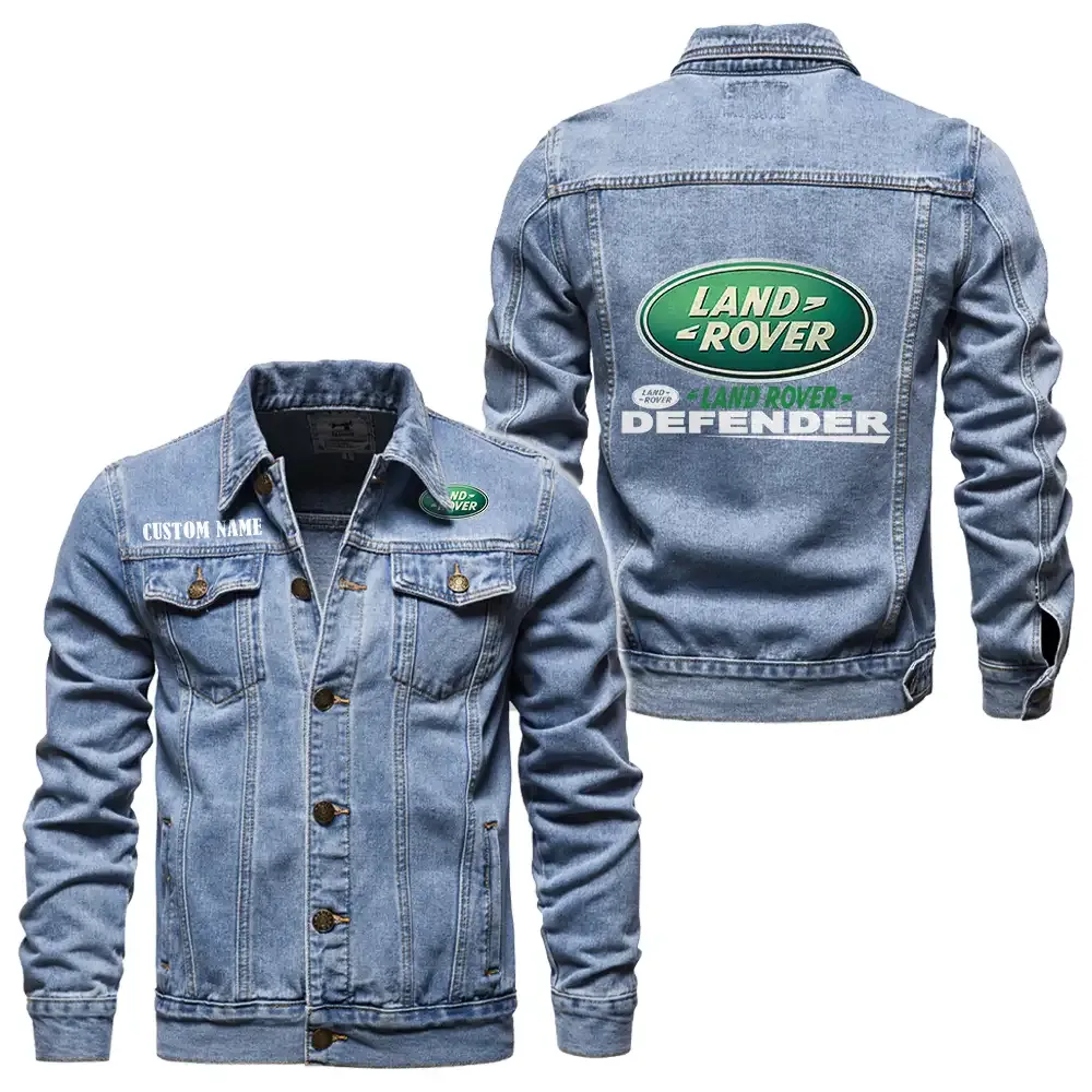 Land Rover Defender Jeansjacke für Auto-Fans – Vintage-Stil mit Wunschname personalisierbar CAR1901132174 - Hellblau