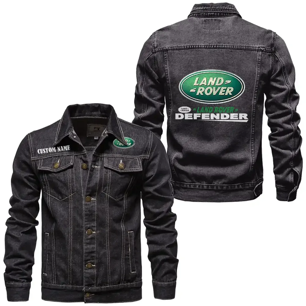 Land Rover Defender Jeansjacke für Auto-Fans – Vintage-Stil mit Wunschname personalisierbar CAR1901132174 - Schwarz