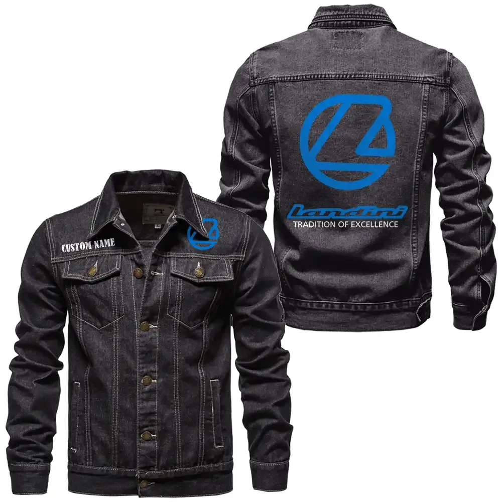 Landini Jeansjacke für Auto-Fans – Vintage-Stil mit Wunschname personalisierbar CAR1901132177 - Schwarz