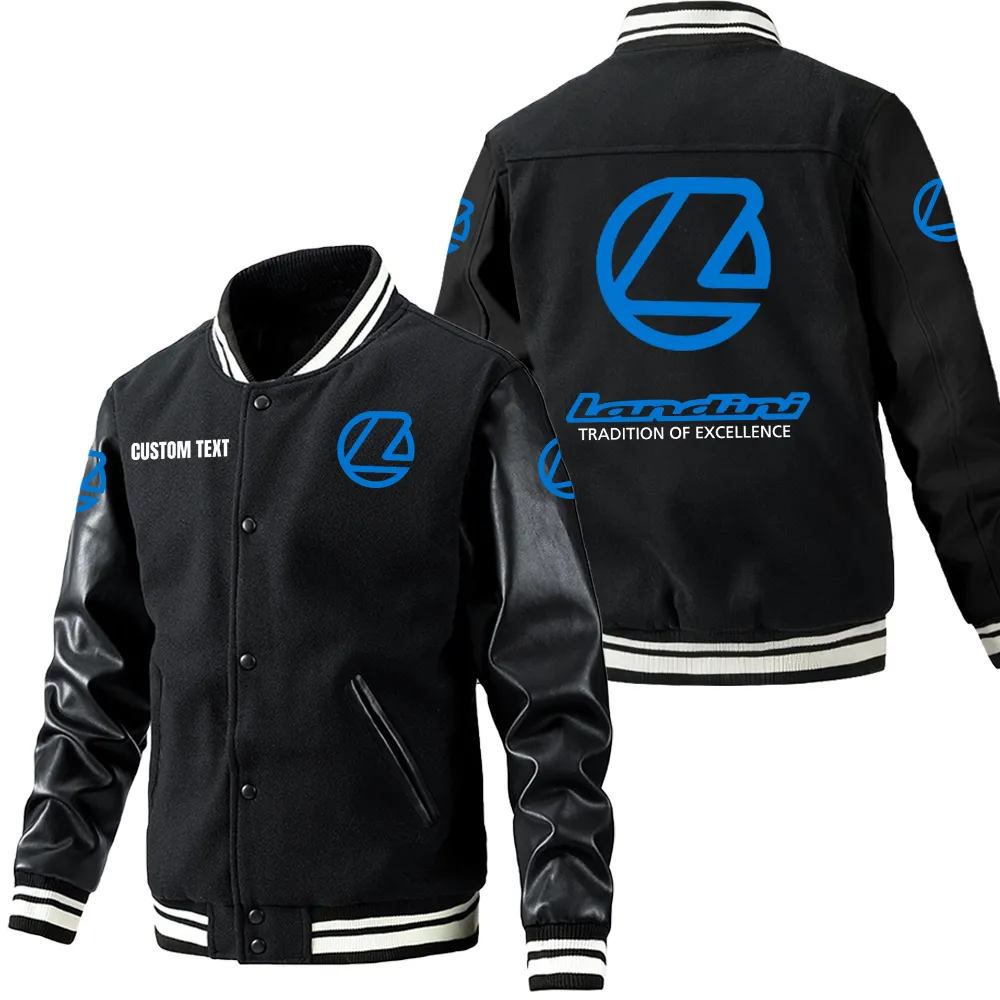 Landini Leder-Baseballjacke für Auto-Fans – Ärmel mit All-Over-Print, personalisierbar mit Wunschname CAR1801112134 - Schwarz
