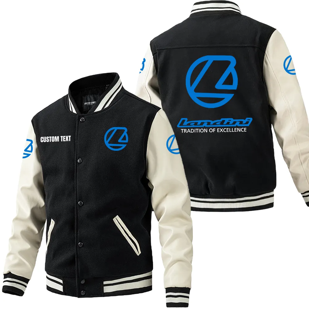 Landini Leder-Baseballjacke für Auto-Fans – Ärmel mit All-Over-Print, personalisierbar mit Wunschname CAR1801112134 - Schwarz Weiß