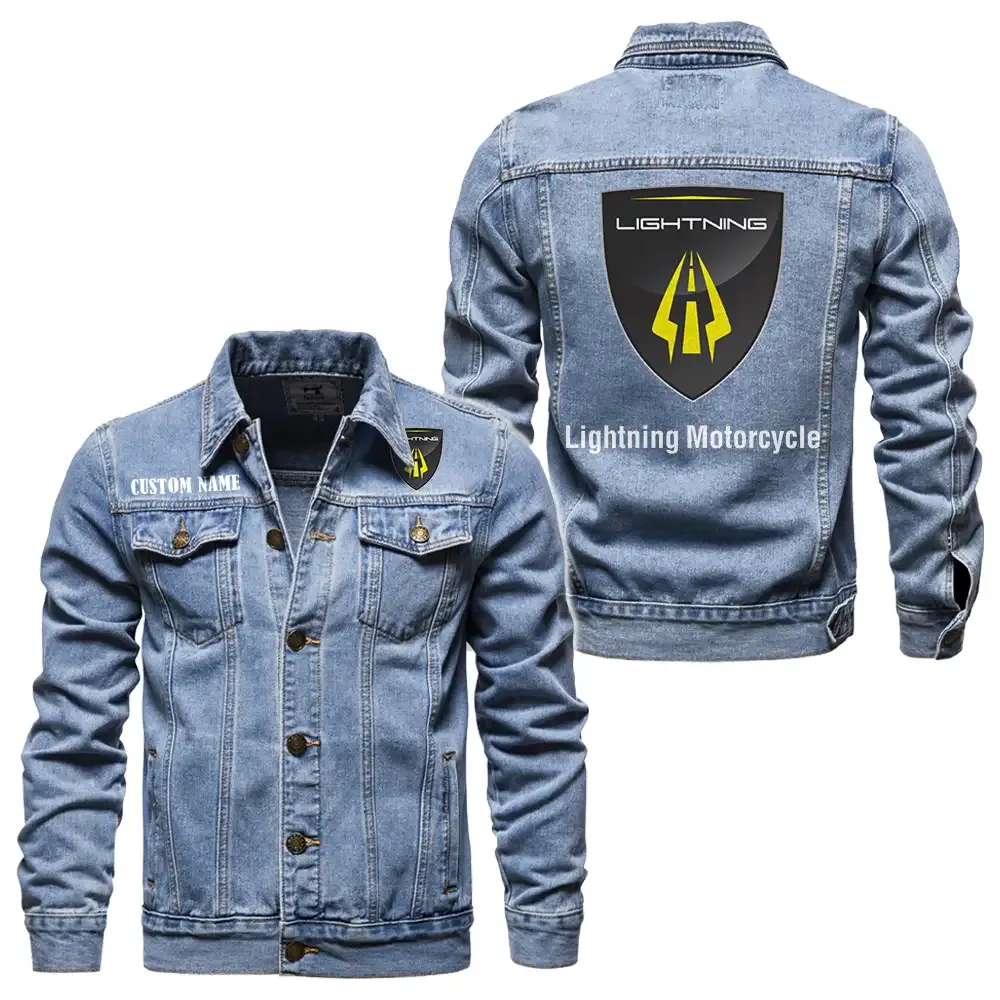 Lightning Motorcycle Jeansjacke für Auto-Fans – Vintage-Stil mit Wunschname personalisierbar CAR1901132181 - Hellblau