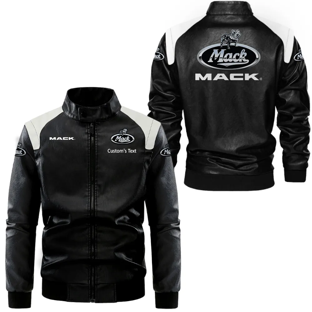 Mack Trucks Lederjacke in Schwarz-Weiß für Auto-Fans, Allover-Print, personalisierbar mit Wunschname CAR0801062226
