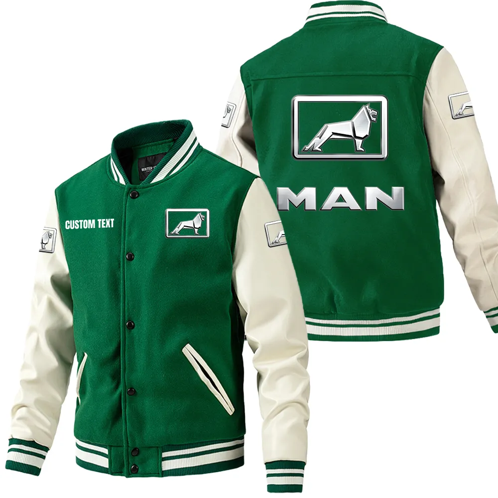 Man Truck Leder-Baseballjacke für Auto-Fans – Ärmel mit All-Over-Print, personalisierbar mit Wunschname CAR1801112140 - Grün