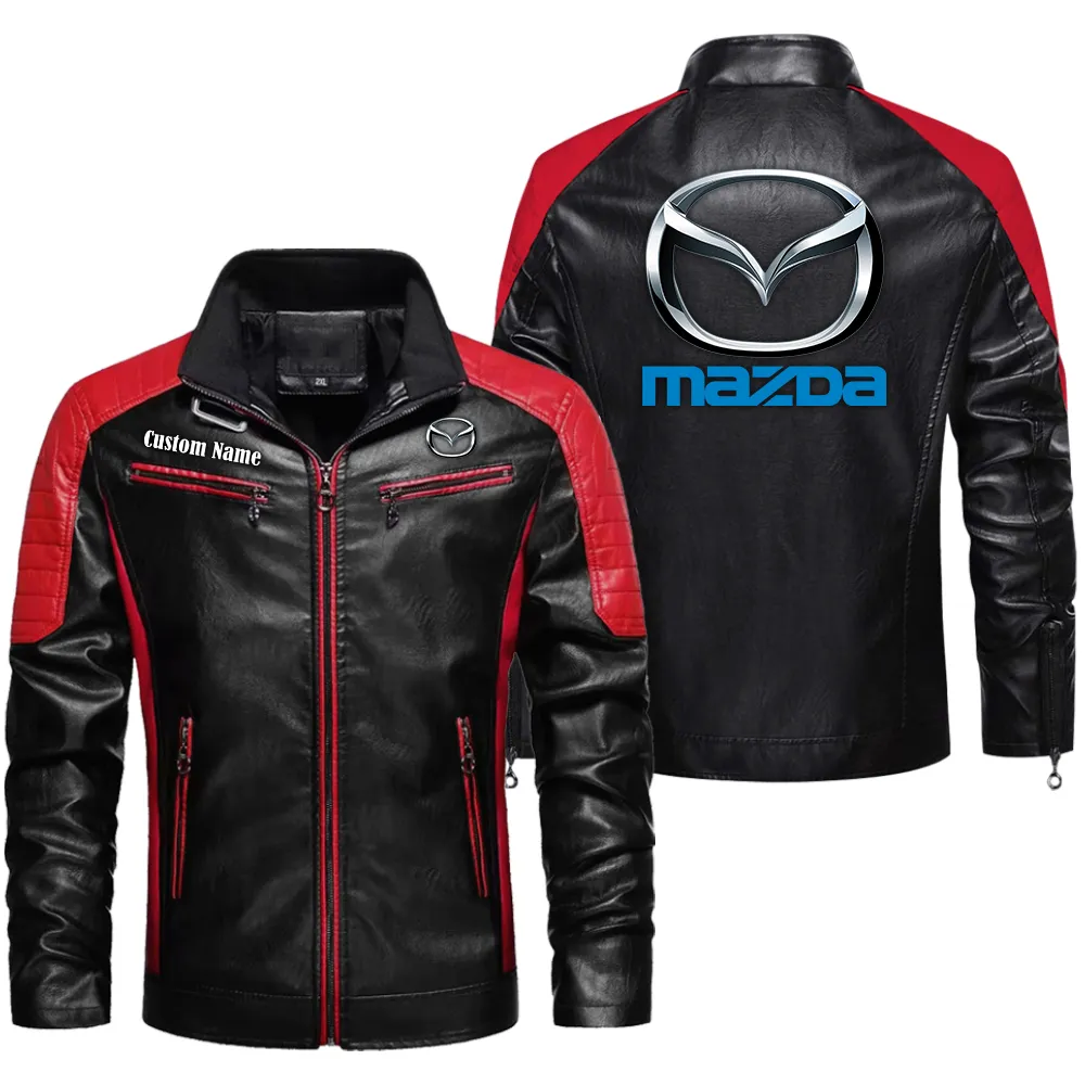 Mazda Custom Herren Lederjacke für Autoliebhaber, Perfektes Geschenk mit Namen  CAR0401022215 - Rot