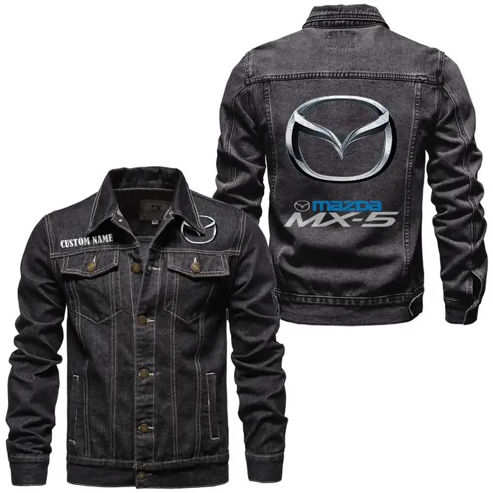 Mazda Mx5 Jeansjacke für Auto-Fans – Vintage-Stil mit Wunschname personalisierbar CAR1901132191 - Schwarz
