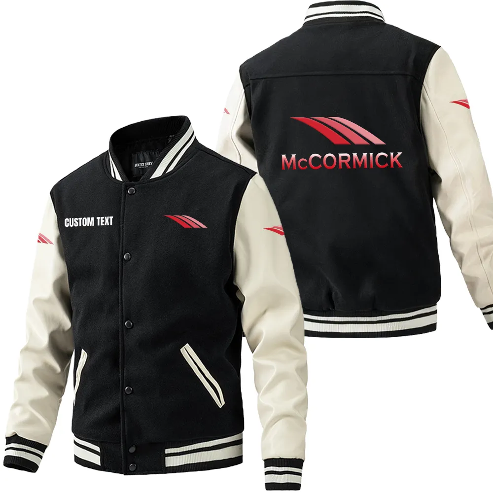 McCormick Leder-Baseballjacke für Auto-Fans – Ärmel mit All-Over-Print, personalisierbar mit Wunschname CAR1801112146 - Schwarz Weiß