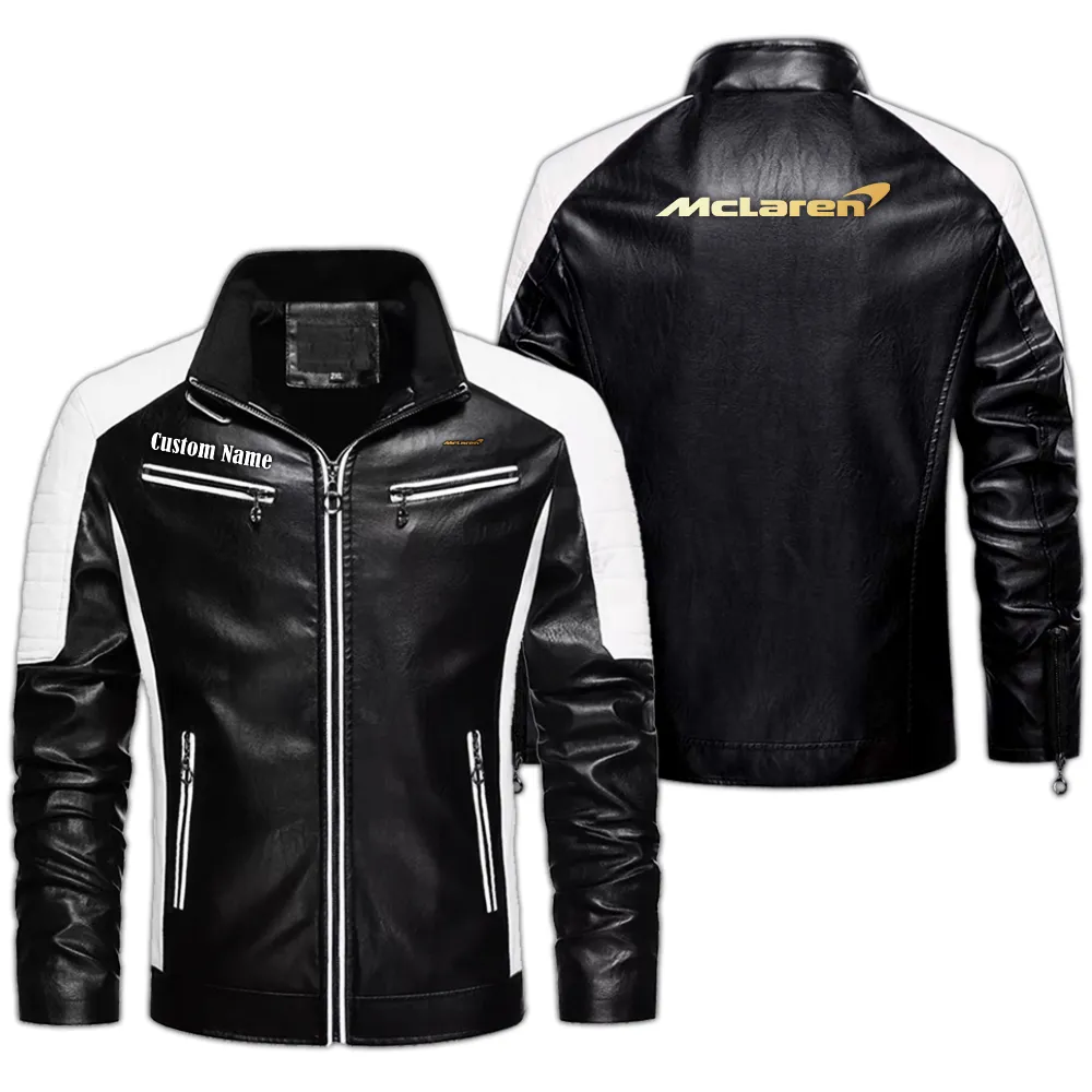 McLaren Automotive Custom Herren Lederjacke für Autoliebhaber, Perfektes Geschenk mit Namen  CAR0401022218 - Schwarz