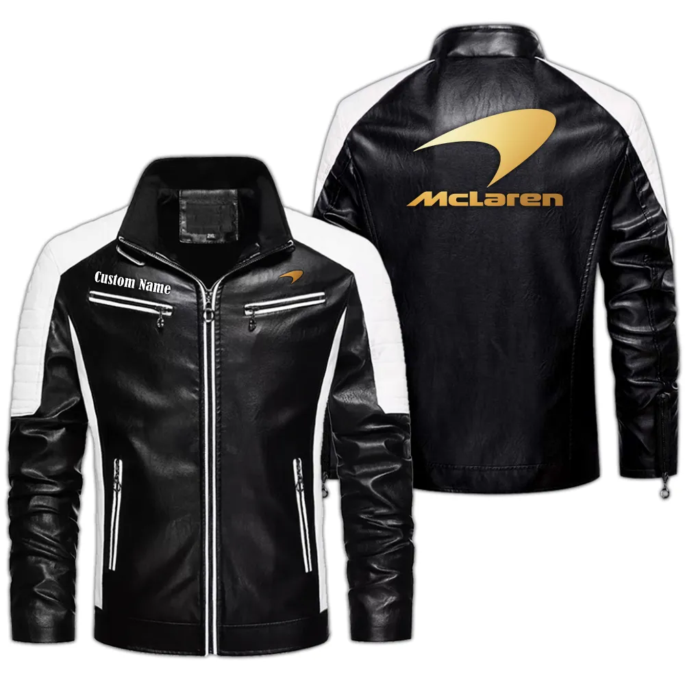 McLaren Automotive Custom Herren Lederjacke für Autoliebhaber, Perfektes Geschenk mit Namen  CAR0401022219 - Schwarz