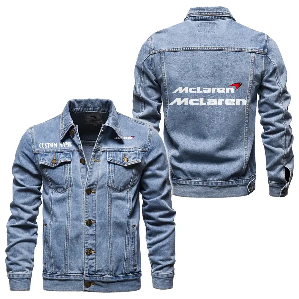 McLaren Automotive Jeansjacke für Auto-Fans – Vintage-Stil mit Wunschname personalisierbar CAR1901132193 - Hellblau