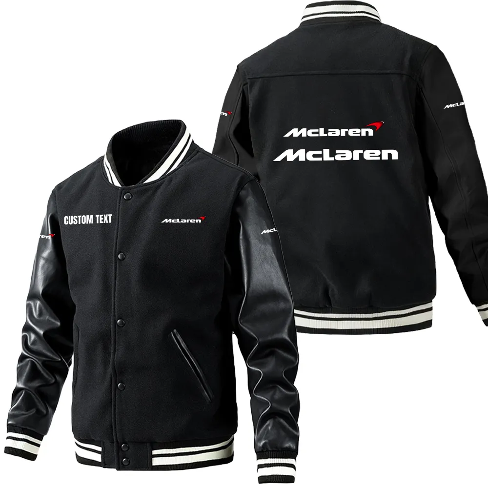 McLaren Automotive Leder-Baseballjacke für Auto-Fans – Ärmel mit All-Over-Print, personalisierbar mit Wunschname CAR1801112147 - Schwarz