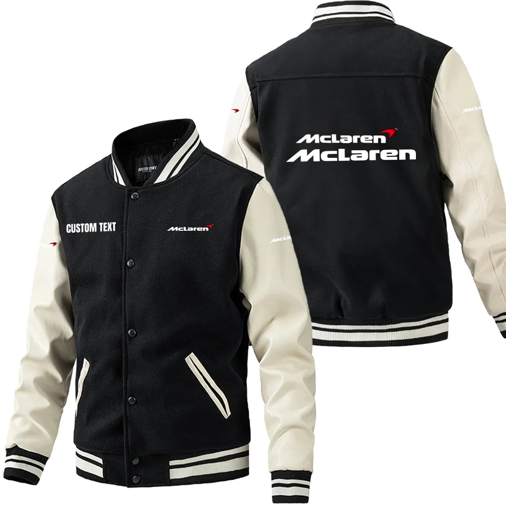 McLaren Automotive Leder-Baseballjacke für Auto-Fans – Ärmel mit All-Over-Print, personalisierbar mit Wunschname CAR1801112147 - Schwarz Weiß